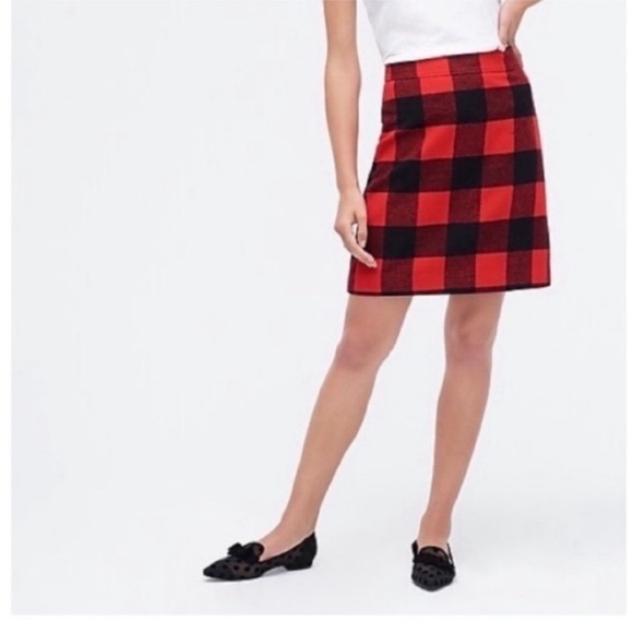 NWT J. Crew Skirt Buffalo Plaid Red Black Wool A Line Holiday Knit Sweater Boot - Picture 10 of 10